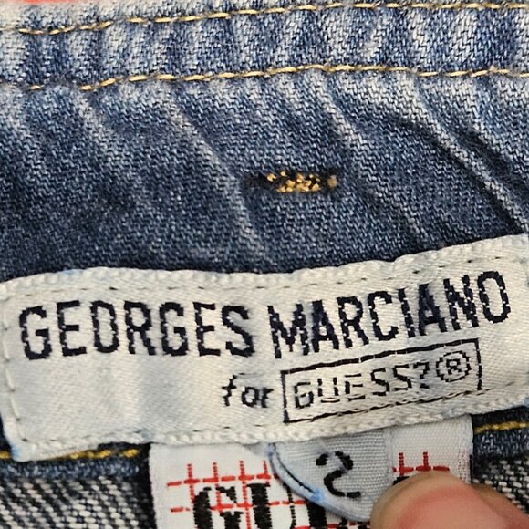80's Georges Marciano Guess Denim Jean Skirt Side Bottom Zippers Med Wash Size 2 - Picture 12 of 16